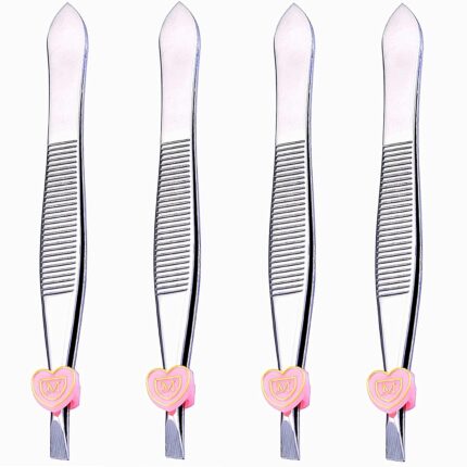 Maple Professional Stainless Steel Tweezers Pack – 4 Pieces Combo Set | Great Precision for Facial Hair, Eyebrows Extensions, Ingrown Hair, Splinter, Blackhead, Nose Hair Remover