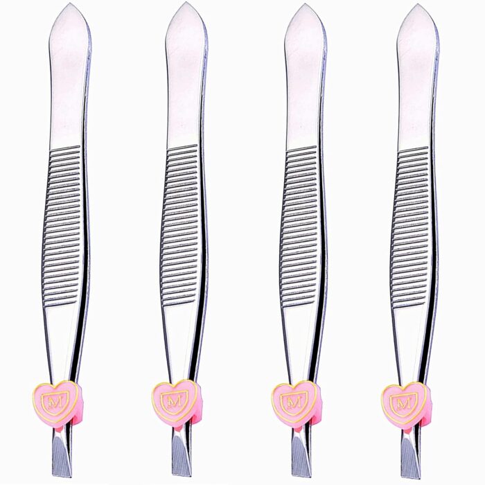 Maple Professional Stainless Steel Tweezers Pack – 4 Pieces Combo Set | Great Precision for Facial Hair, Eyebrows Extensions, Ingrown Hair, Splinter, Blackhead, Nose Hair Remover