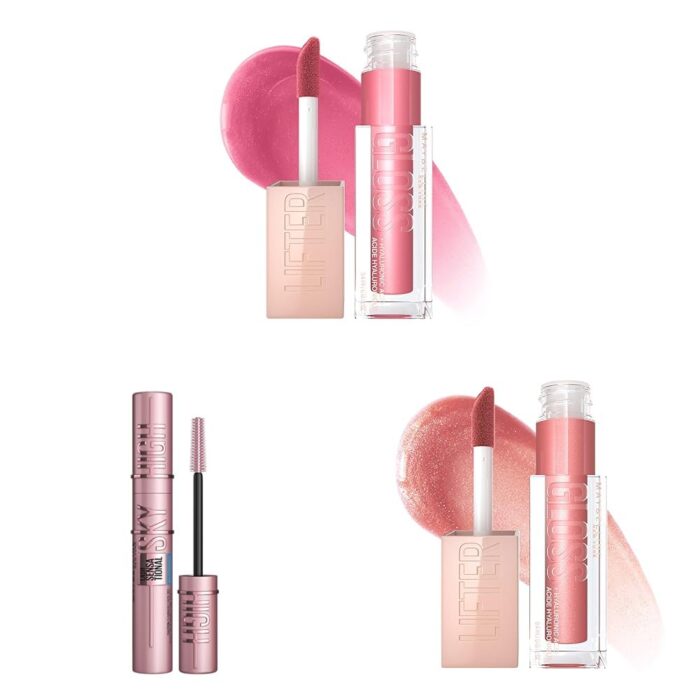 Maybelline Lifter Gloss (Petal), 5.4ml & Sky High Mascara (Black), 6ml & Lifter Gloss (Moon), 5.4ml | For Eye & Lip Glam