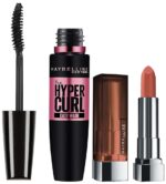 Maybelline New York Color Sensational Creamy Matte Lipstick, 657 Nude Nuance, 3.9g & Maybelline New York Hypercurl Mascara Washable, Black, 9.2ml
