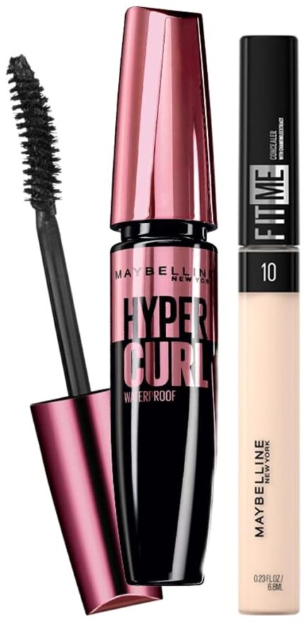 Maybelline New York Fit Me Concealer,10 Light, 6.8ml And Maybelline New York Hypercurl Mascara Waterproof, Black, 9.2ml