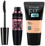 Maybelline New York Fit Me Matte+Poreless Liquid Foundation Tube, 220 Natural Beige, 18ml and Maybelline New York Hypercurl Mascara Washable, Black, 9.2ml