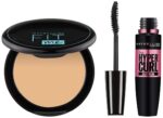 Maybelline New York Hypercurl Mascara Washable, Black, 9.2g & Maybelline New York Compact Powder, With SPF to Protect Skin from Sun, Absorbs Oil, Fit Me, 128 Warm Nude, 8g