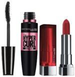 Maybelline New York Hypercurl Mascara Washable, Black, 9.2ml & Maybelline New York Color Sensational Creamy Matte Lipstick, 691 Rich Ruby, 3.9g
