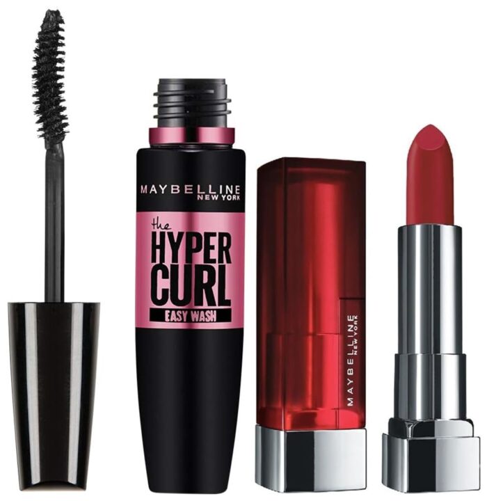 Maybelline New York Hypercurl Mascara Washable, Black, 9.2ml & Maybelline New York Color Sensational Creamy Matte Lipstick, 691 Rich Ruby, 3.9g