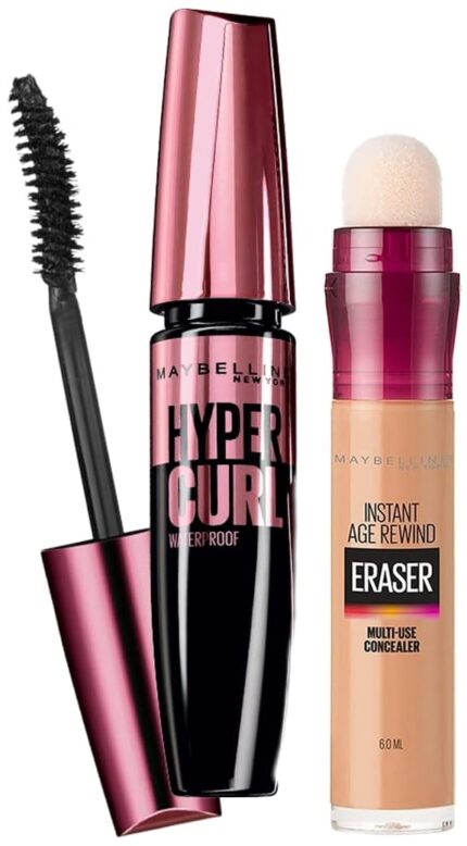 Maybelline New York Hypercurl Mascara Waterproof, Black, 9.2Ml And Maybelline New York Instant Age Rewind Concealer, Medium, 6Ml
