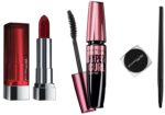 Maybelline New York Hypercurl Mascara Waterproof Black, 9.2ml+ Maybelline Lasting Drama Eye Liner Drama Gel Liner Black+ Maybelline New York Color Sensational Loaded Bold Lipstick, Midnight Date, 3.9g