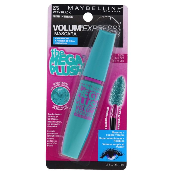 Maybelline Volume Express Mega Plush Waterproof Mascara, Very Black, 8ml