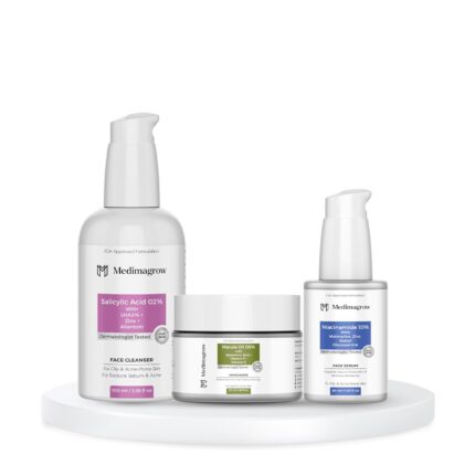 Medimagrow Skincare Kit with Salicylic Acid Cleanser, Niacinamide Serum, Marula Oil Moisturiser, 3-Step Routine