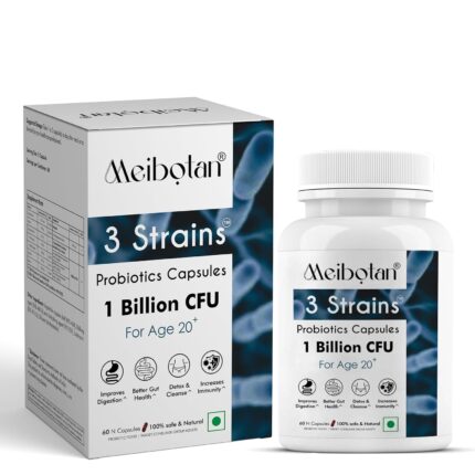 Meibotan Best Probiotics Supplement 3 Strains with 1 Billion CFU For Men & Women with Prebiotics - Gut Support, Digestion, Immunity Support, Detox & Cleanse - 60 Vegetarian Capsules,Age 20+
