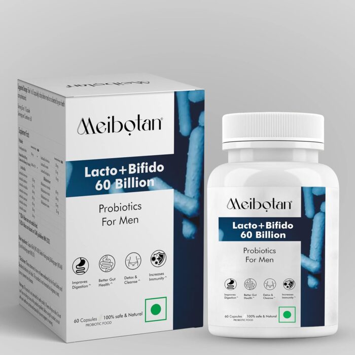 Meibotan Best Probiotics Supplement Lactobacillus with Bifidobacterium 14 Strains 60 Billion CFU For Mens Gut Support Digestion Immunity Support Detox & Cleanse - Vegetarian (60 Capsules)