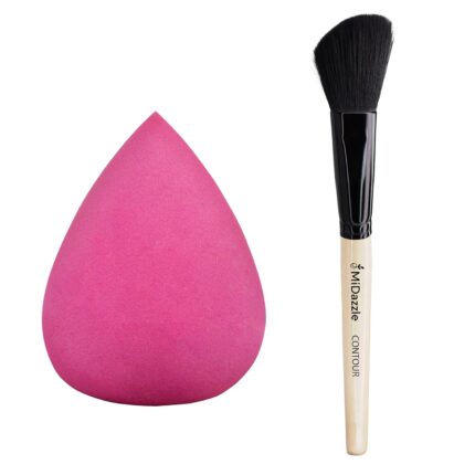 Midazzle Premium Ultra soft Makeup sponge, Makeup Buddy Beauty Blender for Face Makeup | Reusable | Multi-Use Beauty Blender Multicolor (Pack of 1) WITH Premium Wooden Contour Brush