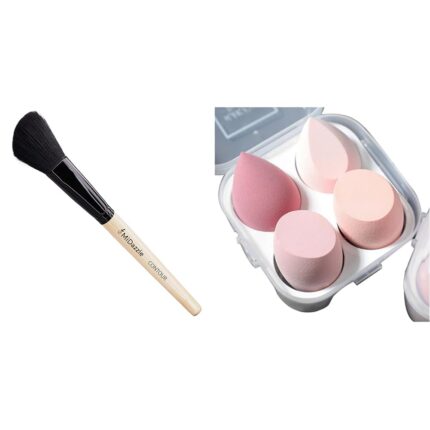 Midazzle Premium Wooden Contour Brush + Midazzle Ultra soft Blender Makeup Sponge Set of 4 with box