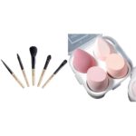 Midazzle Premium Wooden Pack of 5 Mini Brush Set + Midazzle Ultra soft Blender Makeup Sponge Set of 4 with box
