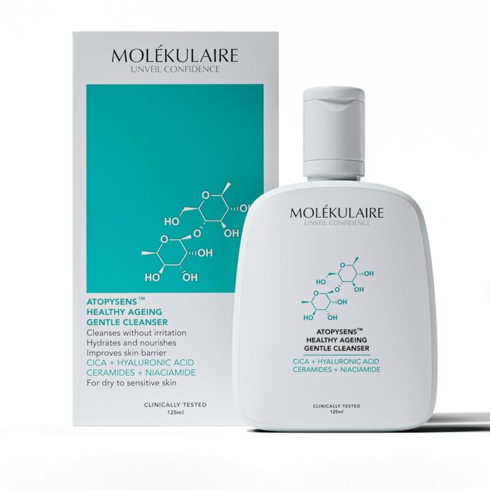 Molékulaire Atopysens Healthy Ageing Gentle Cleanser for Dry and Sensitive Skin | With Hyaluronic Acid, Ceramides, Aloe Vera and Niacinamide for Clean and Hydrated skin | 125 ML | Sulphate-Free| pH 5.5