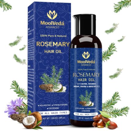 Moolveda 100% Pure Rosemary Hair Oil for Hair Growth | Controls Hair Fall, Promotes New Hair Growth | Hair Strengthening Treatment for Healthy Nourished Hair | 100 ml