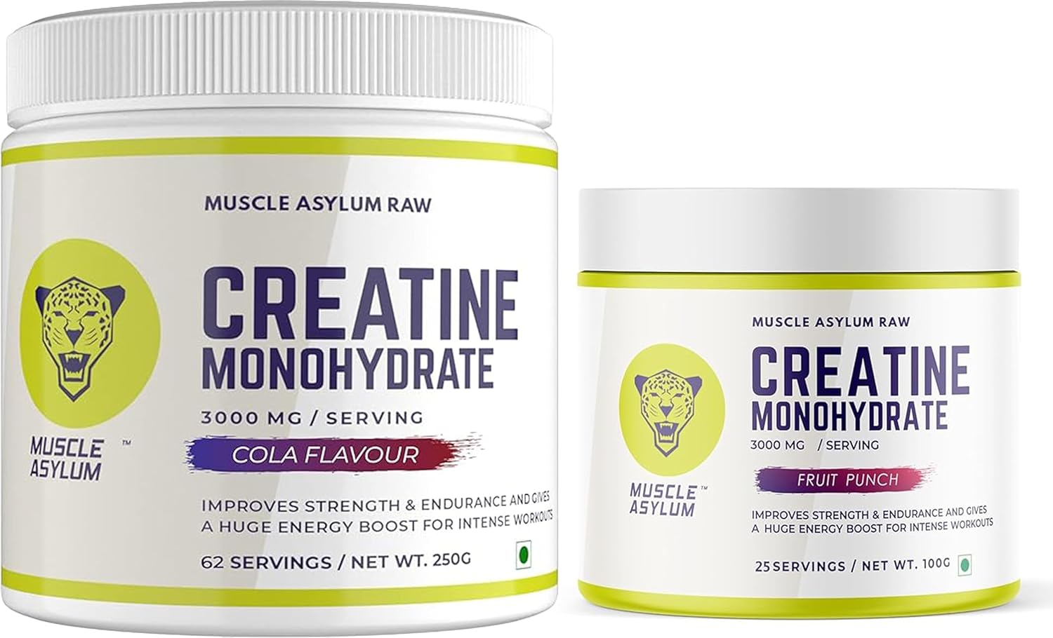 Muscle Asylum Creatine Powder Fruit Punch (25 Servings) & Creatine Powder Cola (62 Servings)