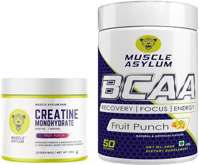 Muscle Asylum Creatine monohydrate powder - (Fruit Punch) 100gm & BCAA - (Fruit Punch) 300g