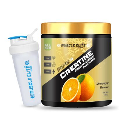 Muscle Elite Fitness Micronised Creatine Monohydrate Powder | Supplement For Lean Muscle Growth | Creatine Powder New Generation Gym Supplement for Men & Women [50 Servings, Orange] with Shaker
