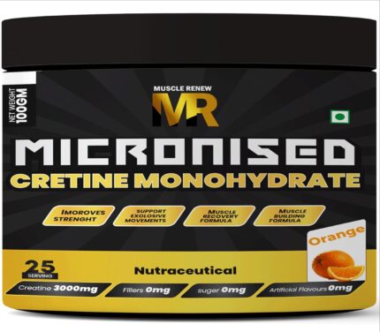 Muscle Renew Micronized Creatine Monohydrate Orange(100gm 25 Serving) With Muscle Recovery Formula | Instantized | Fuels Muscles | Increase Muscle Mass | Rapid Absorption | FSSAI APPROVED