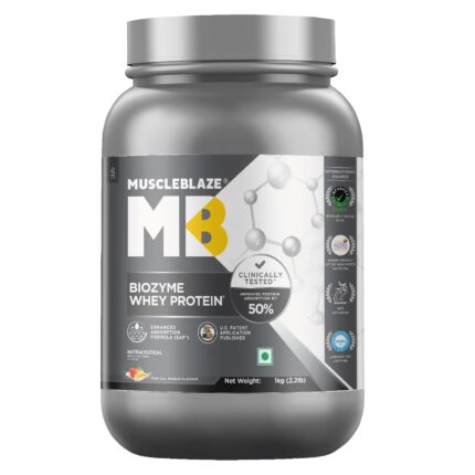 MuscleBlaze Biozyme Whey Protein, Blend of Whey Isolate & Concentrate | 25g Protein | Informed Choice UK Certified (Magical Mango, 1kg / 2.2lb)