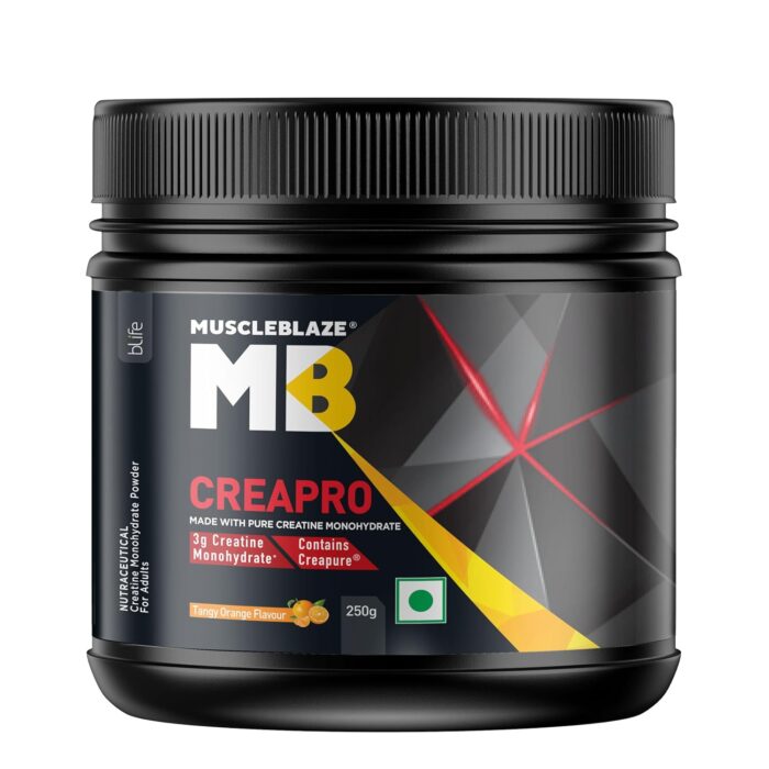 MuscleBlaze CreaPRO Creatine Monohydrate Powder with Creapure, Tangy Orange (62 Servings, 250g)
