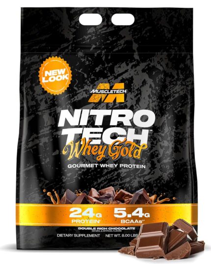 MuscleTech Performance Series Nitro Tech Casein Gold| 24g Protein| With BCAA & Glutamine & Precursors |For Lean Muscle Gain| Sports Nutrition | 5.53 lbs (2.51 Kg) | Double Rich Chocolate Flavour