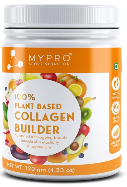 Mypro Sport Nutrition Collagen Supplement Powder to support Skin Elasticity, Firmness & Youthful Glow | 100%Plant-based with Hyaluronic Acid & Vitamin C | For Women & Men (120 Gm)
