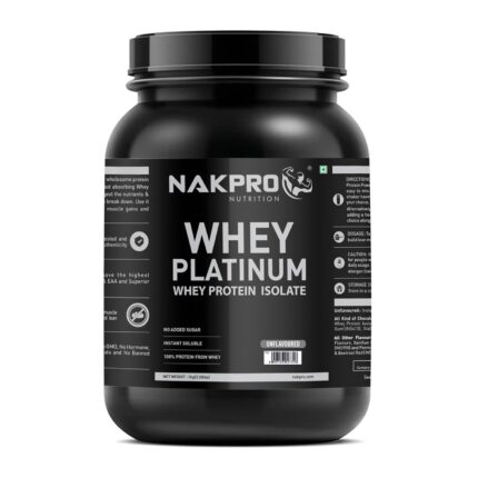 NAKPRO Platinum Whey Protein Isolate 90%, 1kg Unflavoured, Jar | 31g Protein, 7g BCAA | Trustified Certified 100% Authentic Supplement Powder & No Adulteration | Low Carbs, Fast Absorbing Whey Protein Powder