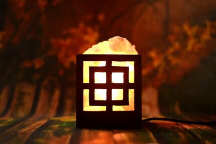 NAMAH Himalayan Square Salt Lamp Lamp for Positive Energy with Extra Bulb Brown and Lemongrass Oil(Wood, Pack of 1)