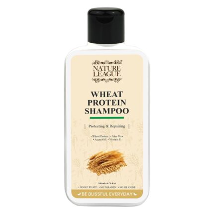 NATURE LEAGUE - Wheat Protein, Protecting & Damage Repairing Shampoo, With Argan oil, Vitamin-E, Aloevera, Sulphate & Paraben Free, 200 ml