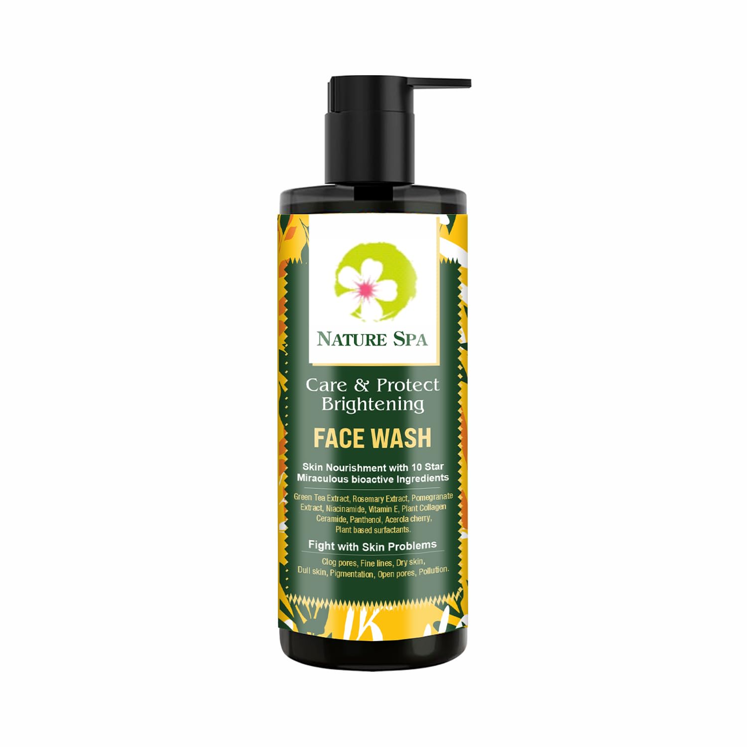 NATURE SPA CARE & PROTECT BRIGHTENING FACE WASH | FACE WASH FOR GLOWING SKIN | CLEANER FOR UNEVEN TONE | NIACIMIDE & POMEGRANATE FACE CLEANSER WITH GREEN TEA ROSEMARY VITAMIN E, PLANT COLLAGEN CERAMIDE PANTHANOL ACEROLA CHERRY & PLANT BASED SURFACTANTS | ALL SKIN TYPES | FOR MEN & WOMEN | BEST FACE CLEANSER FOR ALL TYPE SKIN | 200 ml |