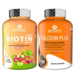 NATURYZ 100% Plant Based Biotin Tablets with High Protein Vitamin DHT Omega 3 for Strong Hairs Nails Growth Glowing Skin & Calcium Plus with Vitamin D Magnesium Zinc Supplement for Bone Health