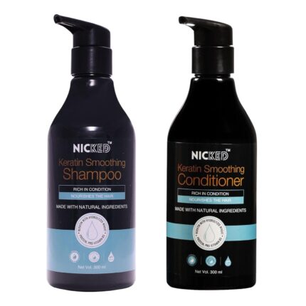 NICKED Keratin Shampoo and Conditioner For Dry Damaged Hair With Keratin And Hydrolyzed Wheat Protein, For Smoothing, Nourishing, Bouncy & Shinier Healthy, Sulfate and Paraben Free - (300 ml each)