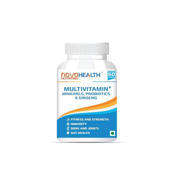 NOVOHEALTH Daily Multivitamin Tablets for Men and Women I Multivitamin Tablet with Zinc, Iron, Calcium, Multimineral I Multivitamin Tablets with Probiotics I Multivitamin Tablets with Ginseng Extract I Multivitamin Tablet for Overall Health, Strength, Bone health, Gut health & Immunity - 60 Veg Multivitamin Tablets