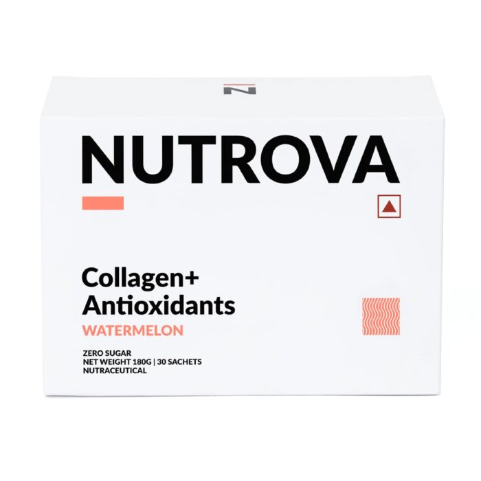 NUTROVA Collagen+Antioxidants Supplement - Marine Collagen Powder for Men & Women, Increases Skin Hydration, Reduces Skin Damage (Pack of 1 (30 sachets, Zero Sugar - Watermelon, 1 count, 30 Servings)