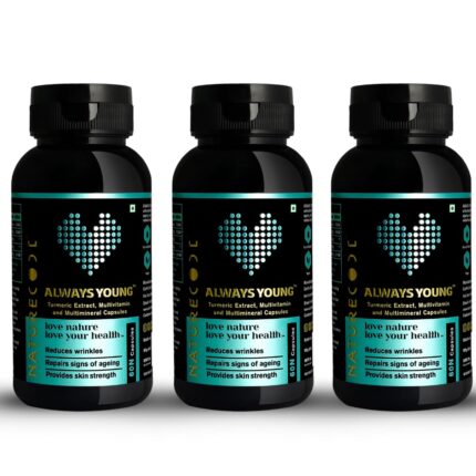 Nature Code Always Young Capsules - Anti-Aging Supplement for Healthy Skin, Wrinkle Reduction, Glowing Complexion with Vitamin A, C, E, Biotin & Natural Herbal Extracts - 60 Veg Capsules (Pack of 3)