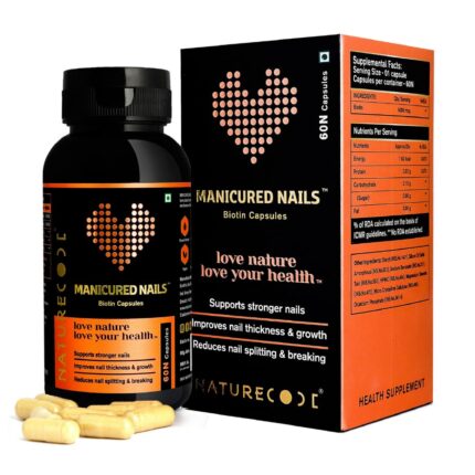 Nature Code Manicured Nails Multivitamin Supplement for Nail Growth & Strength - 60 Veg Capsules, Biotin, Milk Thistle, Dandelion, Bhumiamla - Natural Nail Care Supplement