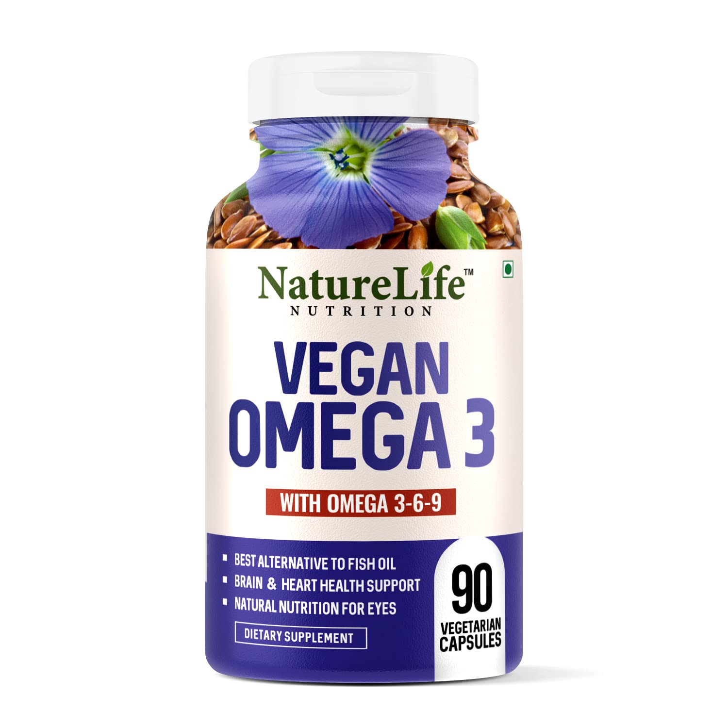 Nature Life Nutrition Vegan Omega 3 (90 Veg Capsules) with Omega 3 6 9 for Healthy Heart, Brain & Skin