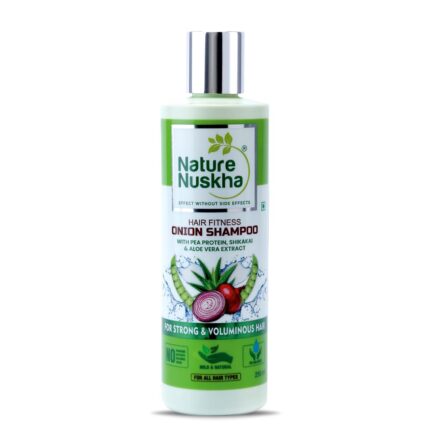 Nature Nuskha Hyaluronic Acid Enriched Onion Shampoo For Hair Growth with Shikakai & Neem Extracts, for Strong and Hydrated Hair | Anti Dandruff and Anti Hairfall Shampoos with No Sulphate No Paraben Shampoo for Men & Women 250ml