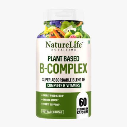 Naturelife Plant Based Vitamin B Complex with 100% RDA B1, B2, B3, B5, B6, B9 & B12 | Hair Growth, Boost Energy And Immunity (60 Capsules)