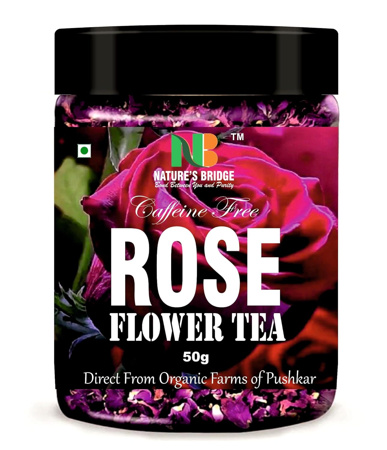 Nature's Bridge - Grade A - Rose Tea - 50g - 50 Cups | RICH VITAMIN-C | Beautiful Hair & Skin-Caffeine Free-Flower Based - Herbal Tea - Vegan - Non-GMO - 50 Gm Jar Pack