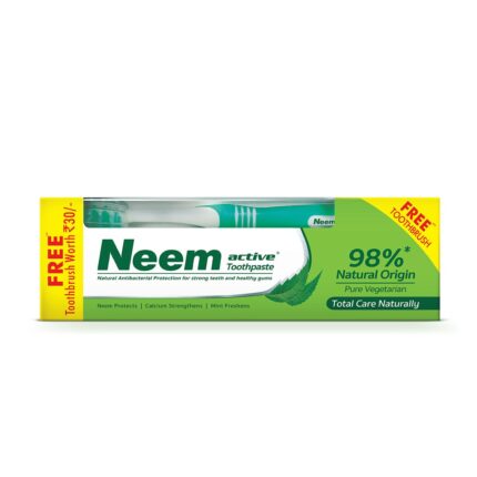 Neem Active Toothpaste 200gm with Ultra Soft Manual Toothbrush | 100% Vegetarian | 98% Natural Origin | Enriched With The Power of Neem And Calcium | Antibacterial Protection | Mint For Freshness