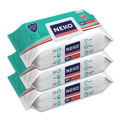 Neko Germ Protection Wipes 80S Lid Pack | Disinfectant Wipes | Skin Friendly |Contains Bkc | Aloe Vera Enriched | Large Sized Wipes 200Mm X 200Mm | Pack Of 3