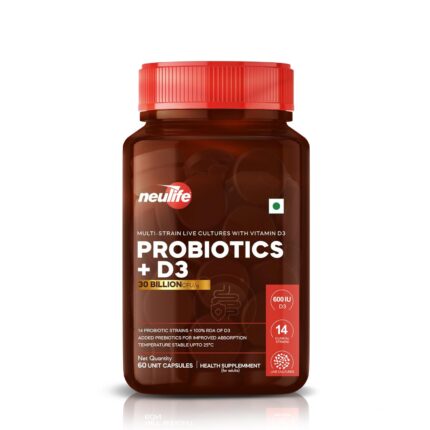 Neulife Multi Strain PRE PROBIOTICS 30b CFU/g with Vitamin D3 Temperature Stable for Gut Health Immunity Digestion Microbiome Support Bloating Relief Vegan Friendly Shelf Stable High Potency Formula