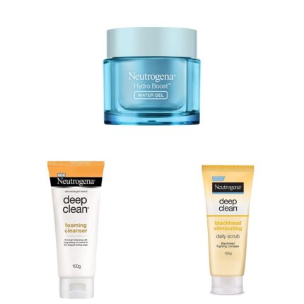 Neutrogena Hydro Boost Hyaluronic Acid Hydrating Water Gel, 15 g & Neutrogena Deep Clean Foaming Cleanser, 100g & Neutrogena Deep Clean Scrub Blackhead Eliminating Daily Scrub For Face, 100g