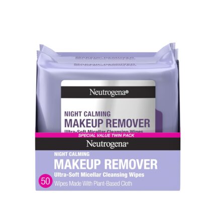 Neutrogena Makeup Remover Night Calming Cleansing Towelettes, Disposable Nighttime Face Wipes to Remove Dirt, Oil & Makeup, 25 ct 2 Pk