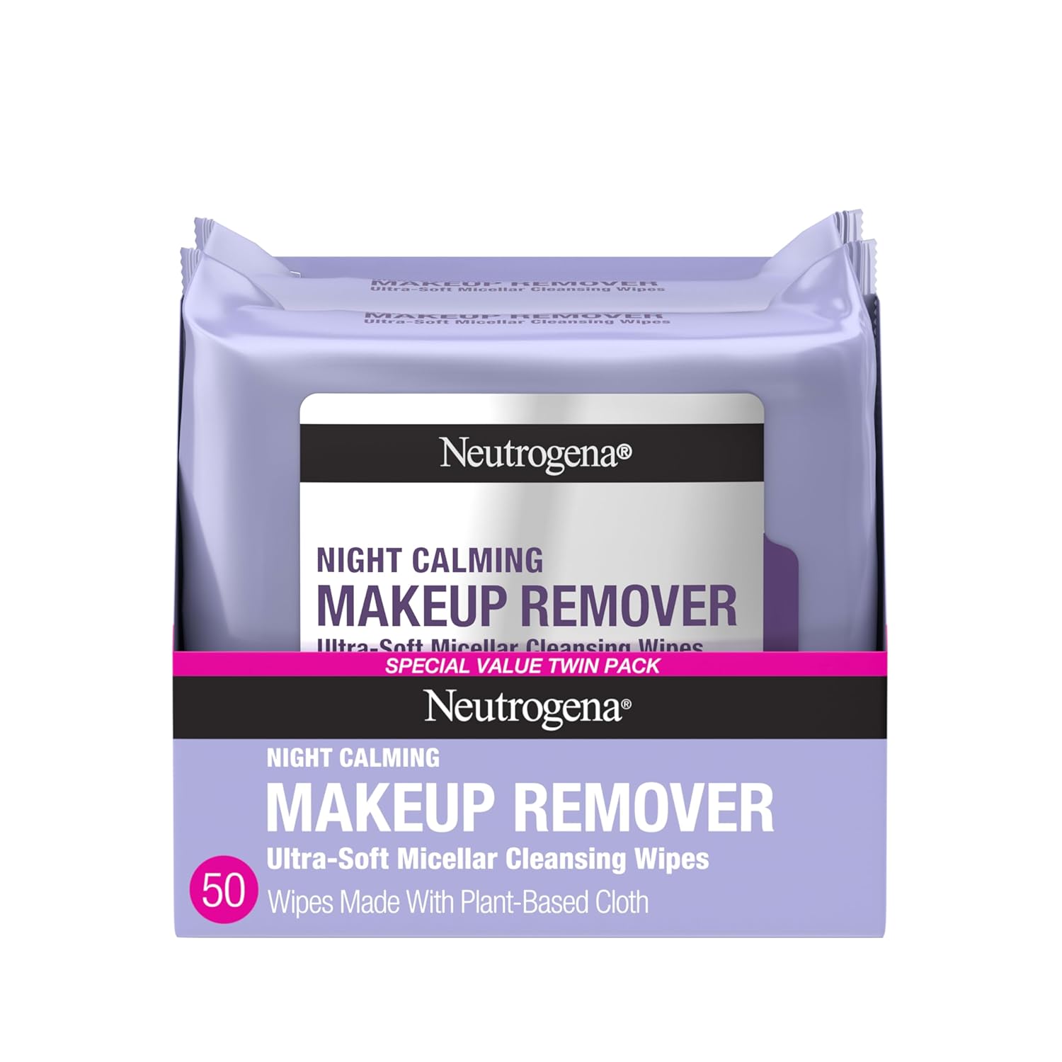 Neutrogena Makeup Remover Night Calming Cleansing Towelettes, Disposable Nighttime Face Wipes to Remove Dirt, Oil & Makeup, 25 ct 2 Pk