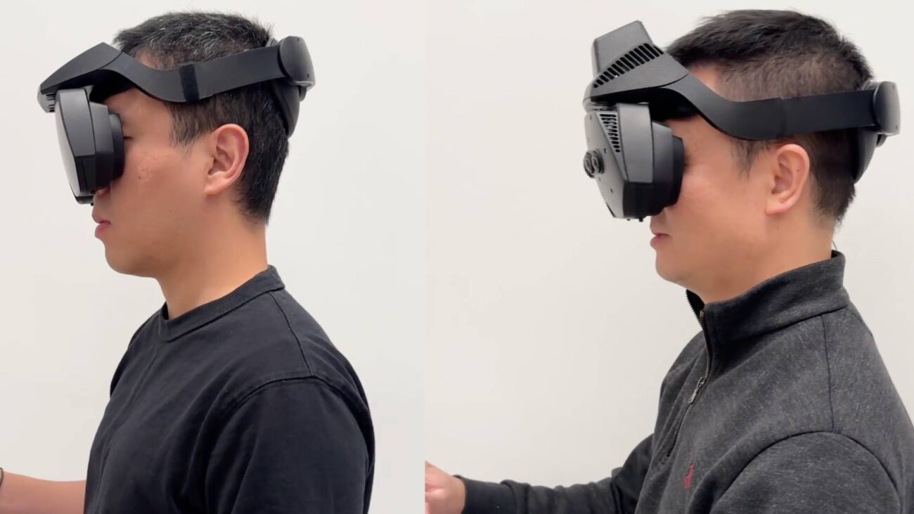 Researchers wearing protorype VR and MR headsets