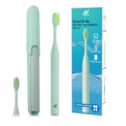 Nexlev Sonic Electric Toothbrush & Travel Case| 30000 vibrations/min| 2 modes|Super soft Bristles| 2 min timer|Waterproof| 2 Replaceable Brush Heads| AAA Battery Included |Gentle Oral Care| Green ET-02